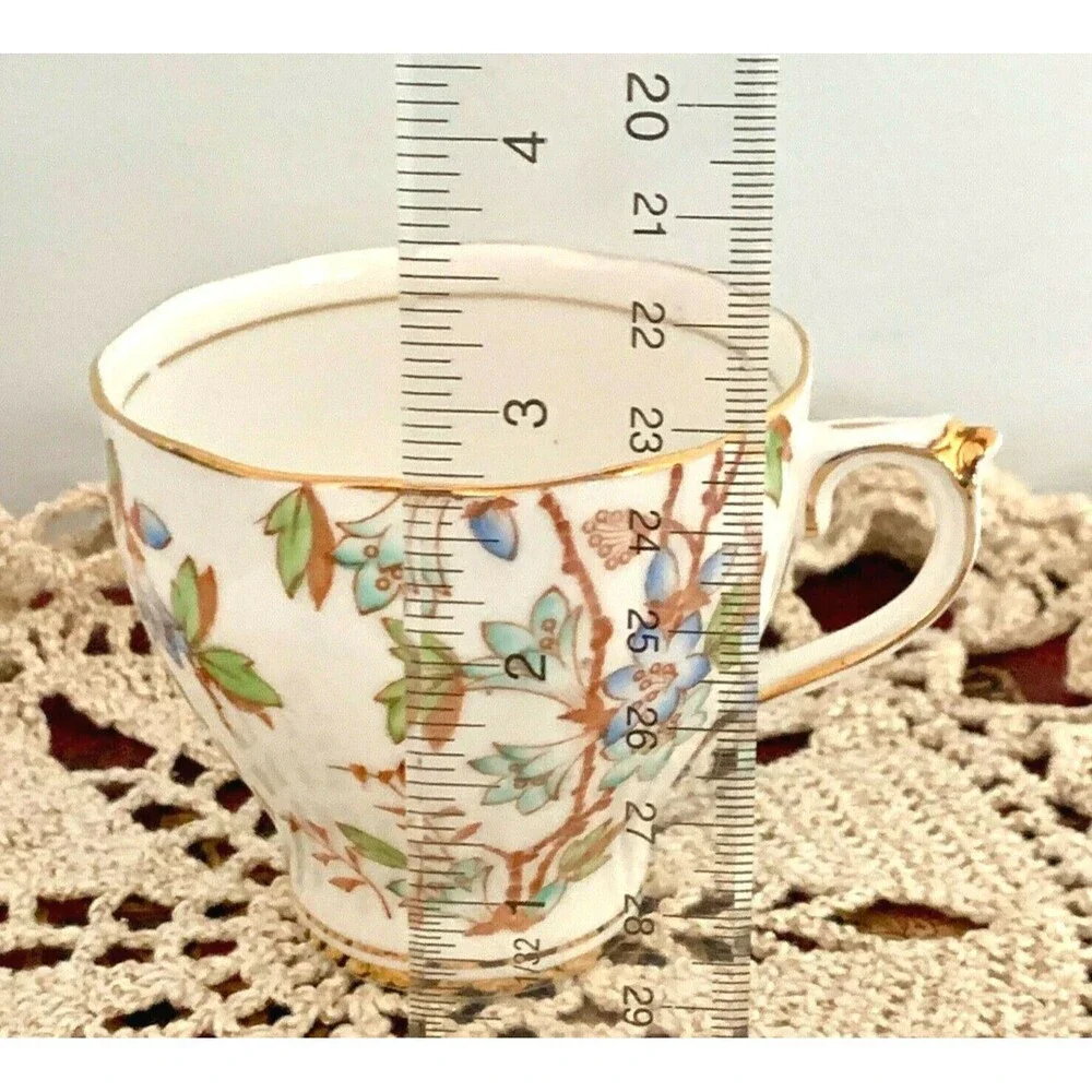 Bone China Tea Cup Saucer Duo Roslyn Picta circa 1950s Vintage England